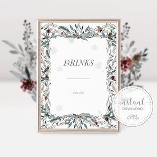 Christmas Party Drinks Sign Printable, Christmas Bridal Shower Sign, Baby Shower, Holiday Party Decorations, INSTANT DOWNLOAD - FB100
