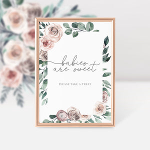 Boho Rose Babies Are Sweet Treat Sign Printable, Blush Floral Greenery Baby Shower Dessert Table Sign Decorations, INSTANT DOWNLOAD - BR100