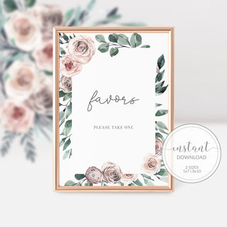 Favors Sign Printable, Boho Rose Bridal Shower Decorations, Birthday, Baby Shower, Wedding Decorations Supplies, INSTANT DOWNLOAD - BR100