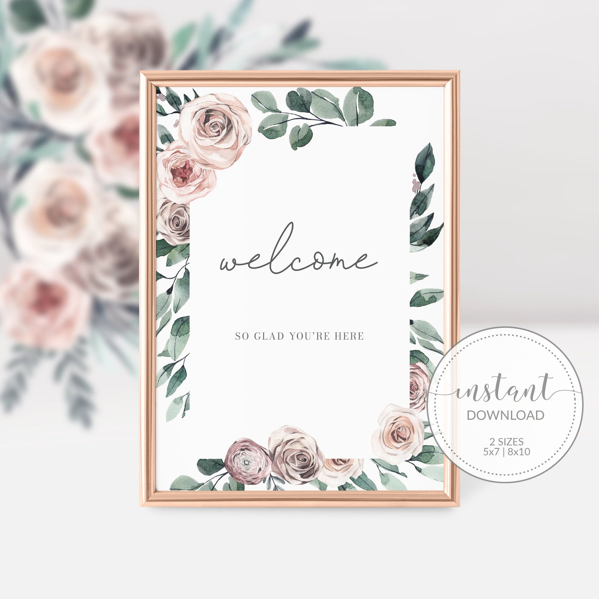 Boho Rose Welcome Sign Printable, Birthday, Bridal Shower Decorations, Baby Shower Decor, Wedding Welcome, INSTANT DOWNLOAD, BR100