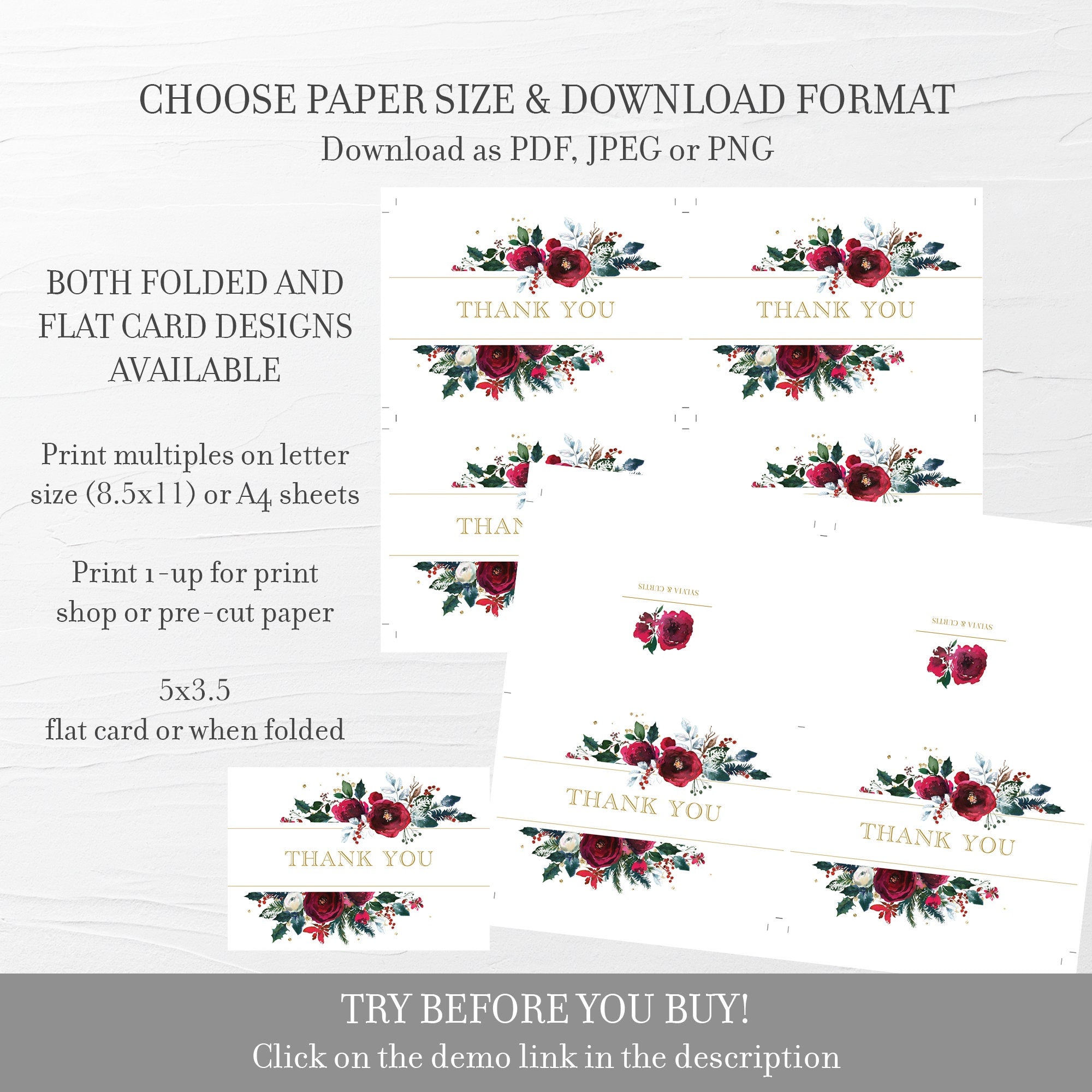 Christmas Thank You Card Template, Printable Holiday NoteCard, Editabl - PlumPolkaDot christmas-thank-you-card-template-printable-holiday-notecard-editabl-plumpolkadot