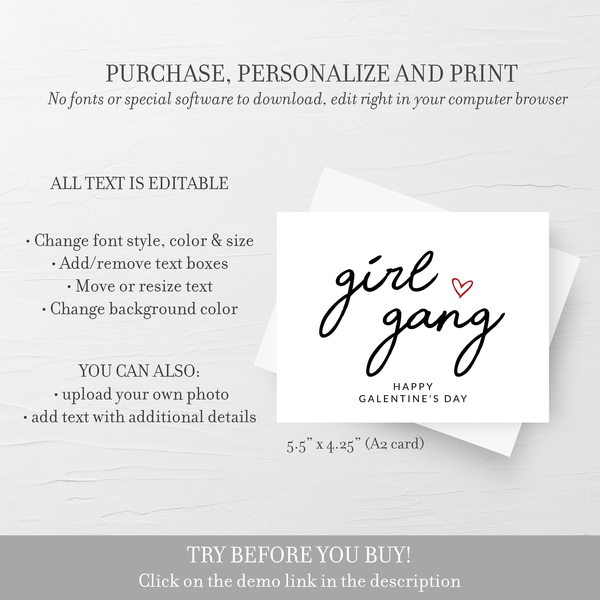 Printable Galentines Day Card Template, Happy Galentines Day Card, Girl Gang, Galentines Card DIGITAL DOWNLOAD, A2