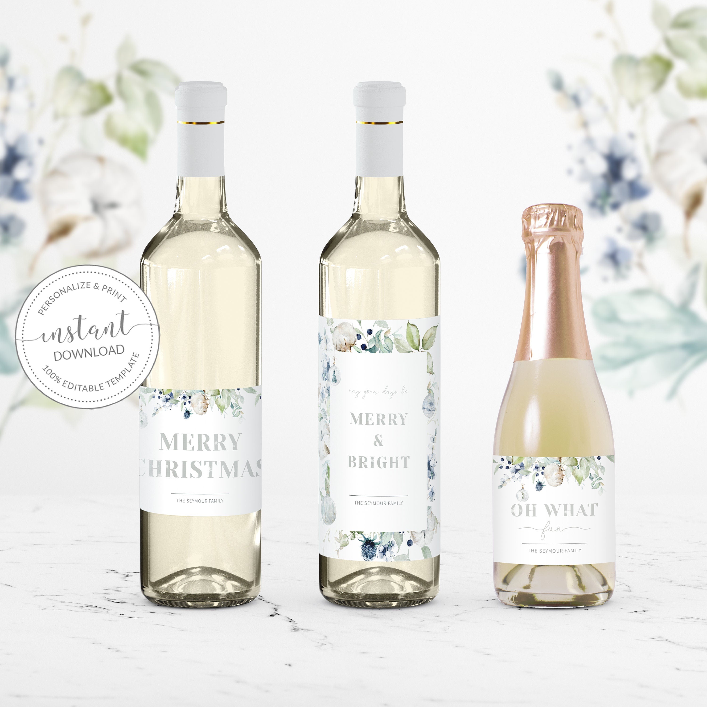 Printable Christmas Wine Bottle Labels, Christmas Party Custom Wine Bottle Labels, Wine Favor Tag Template, Editable DIGITAL DOWNLOAD AW100