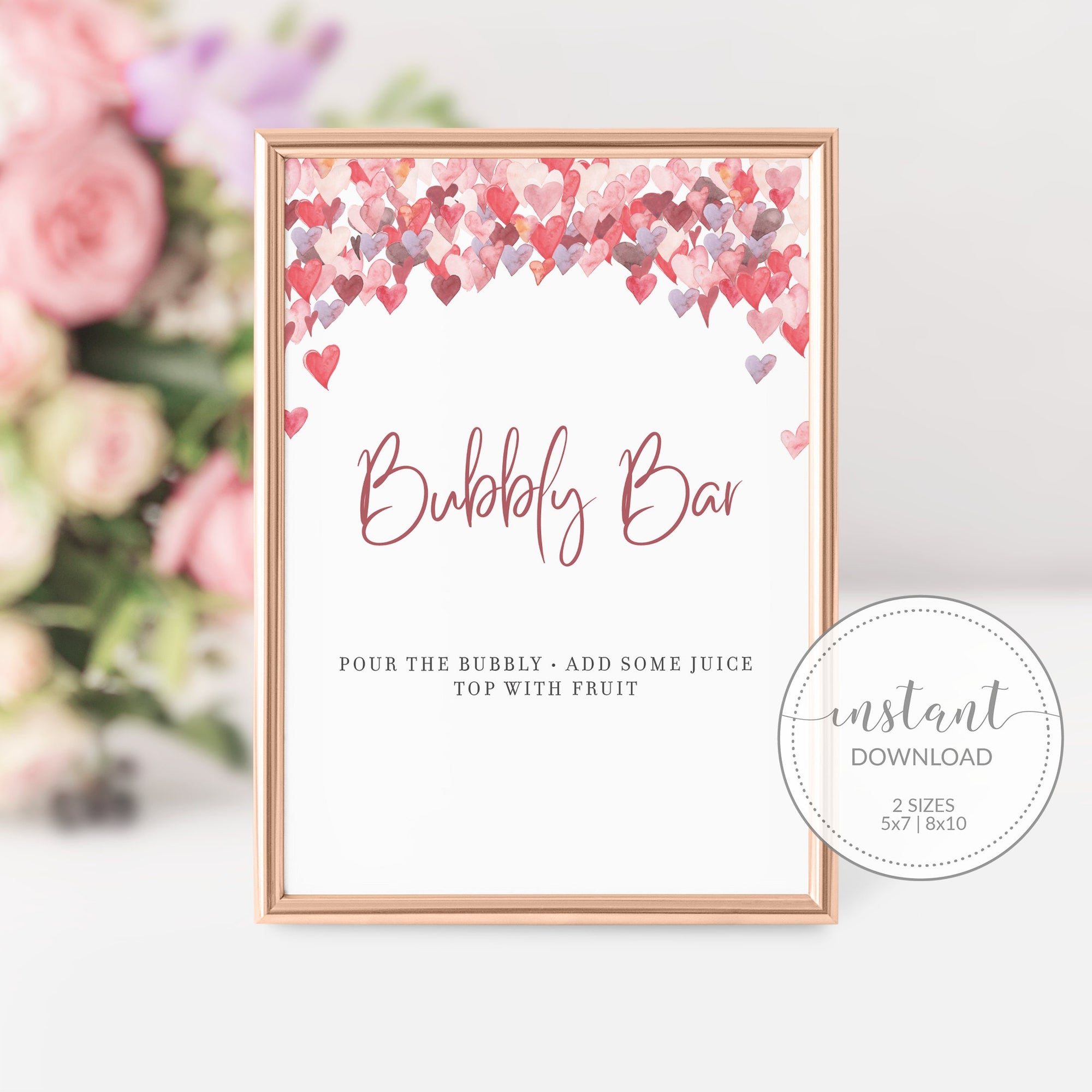 Bubbly Bar Sign Printable, Mimosa Bar Sign, Galentines Party Decorations, Valentines Wedding, Galentines Day, DIGITAL DOWNLOAD VH100