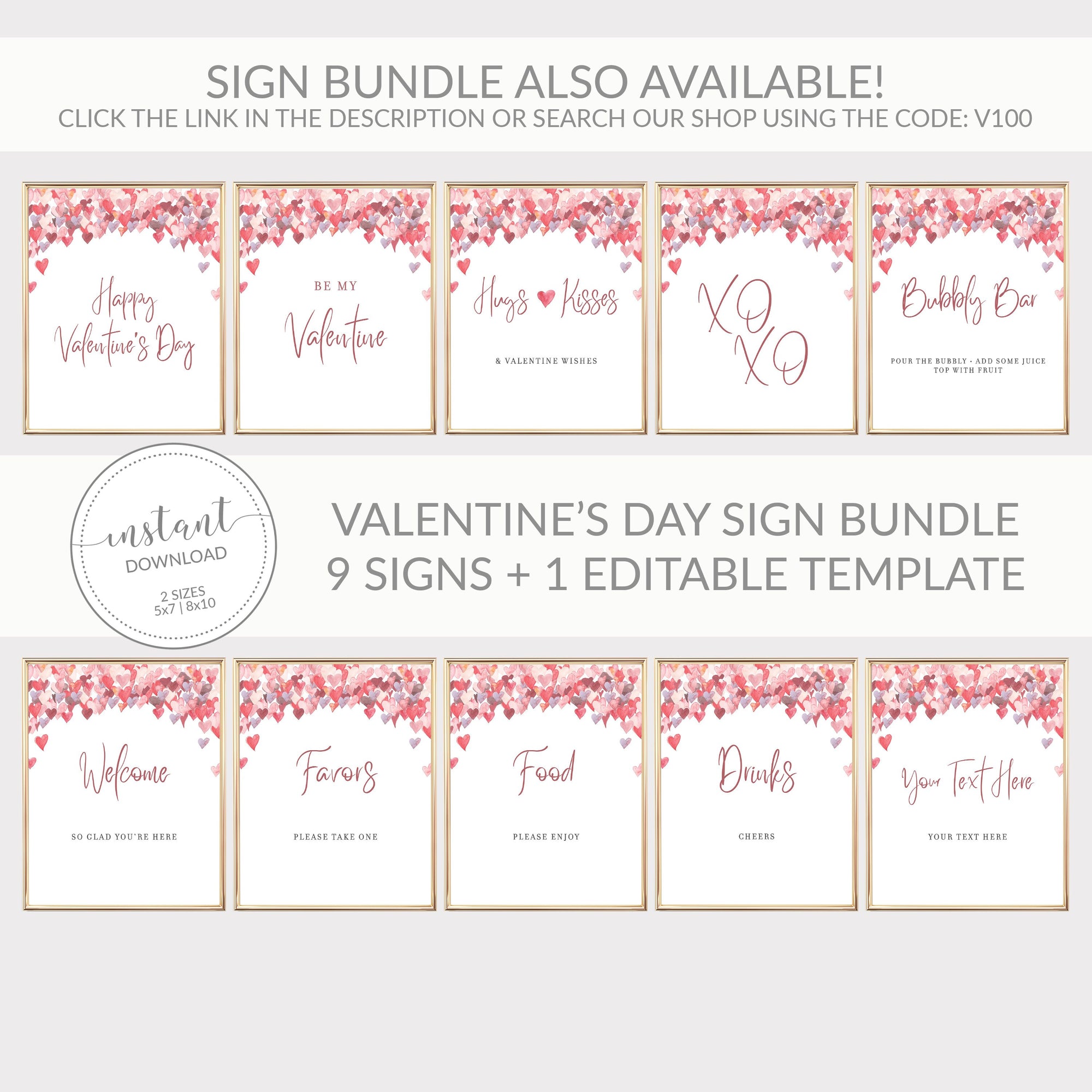 Happy Valentines Day Sign Printable, Valentines Day Decor, Valentines Day Party Decorations, Valentines Party Sign, INSTANT DOWNLOAD - VH100