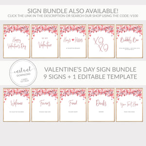 Happy Valentines Day Sign Printable, Valentines Day Decor, Valentines Day Party Decorations, Valentines Party Sign, INSTANT DOWNLOAD - VH100