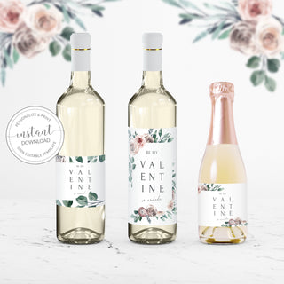 Printable Valentines Day Wine Bottle Labels, Valentines Day Party Mini Champagne Favor Tags Template, Editable DIGITAL DOWNLOAD - BR100