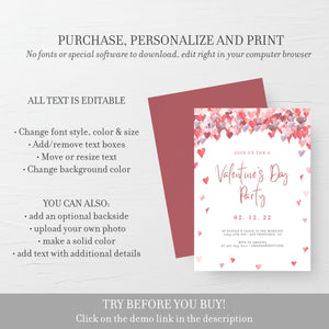 Valentines Day Party Invite Template, Valentines Brunch Invitation, Printable Valentine Party Invitation, INSTANT DOWNLOAD VH100