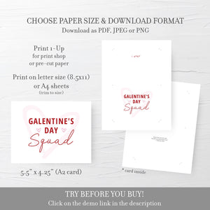Printable Galentines Day Card Template, Happy Galentines Day Card, Galentines Squad, Galentines Card DIGITAL DOWNLOAD, A2
