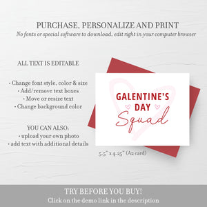Printable Galentines Day Card Template, Happy Galentines Day Card, Galentines Squad, Galentines Card DIGITAL DOWNLOAD, A2
