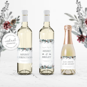 Printable Christmas Wine Bottle Labels, Christmas Party Custom Wine Bottle Labels, Wine Favor Tag Template, Editable DIGITAL DOWNLOAD FB100