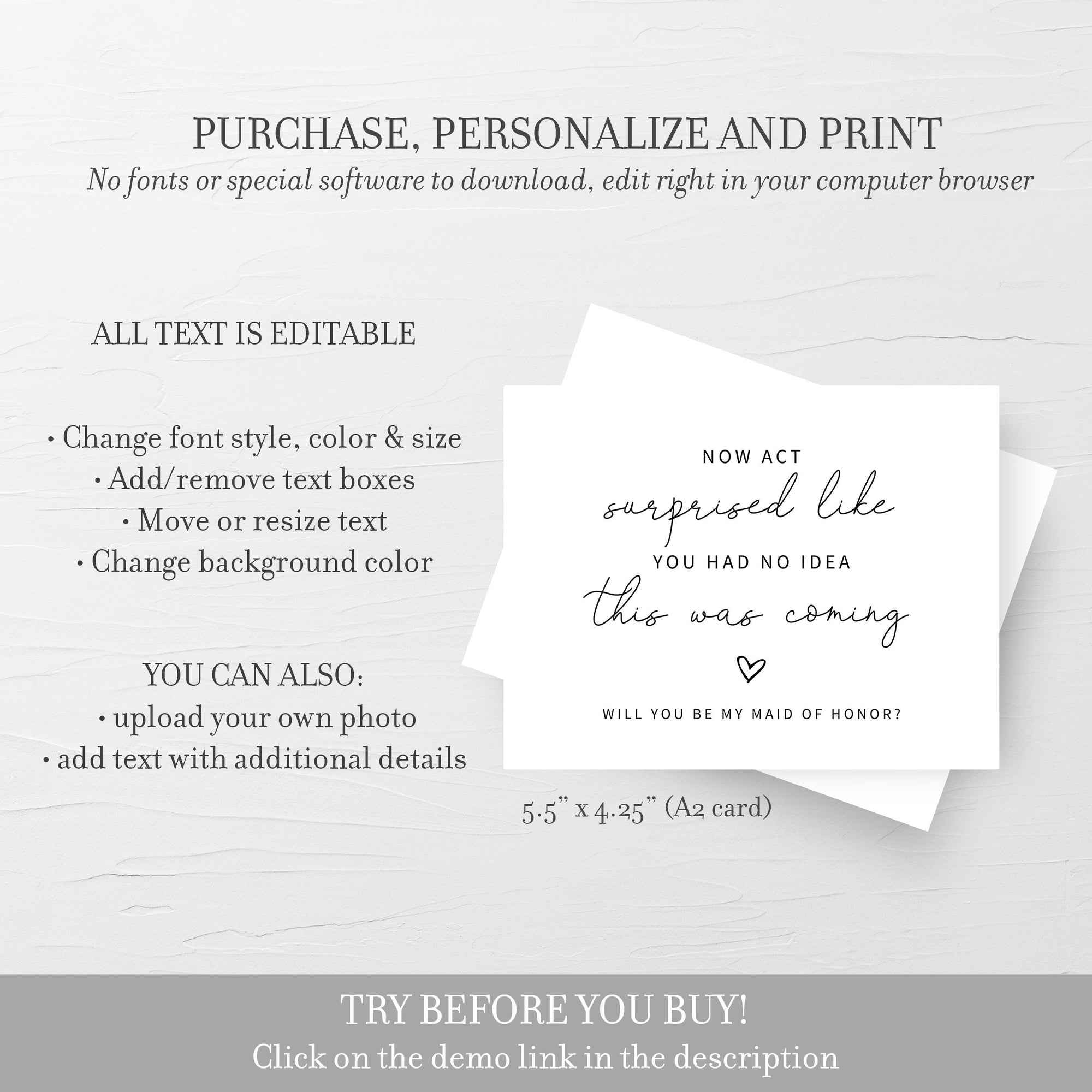 Printable Maid Of Honor Proposal Card Funny, Will You Be My Maid Of Honor Ask Card, Proposal Card Printable, DIGITAL DOWNLOAD, A2 Size