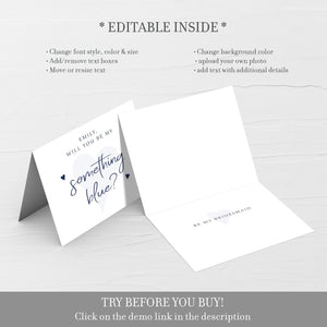 Printable Will You Be My Something Blue Card, Personalized Bridesmaid Proposal Card Template, Ask Bridesmaid Card, DIGITAL DOWNLOAD, A2 Size