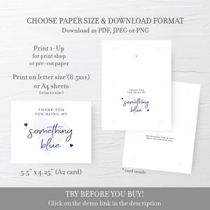 Printable Thank You For Being My Something Blue Card, Bridesmaid Thank You Card Template, Thank You Bridesmaid, DIGITAL DOWNLOAD, A2 Size