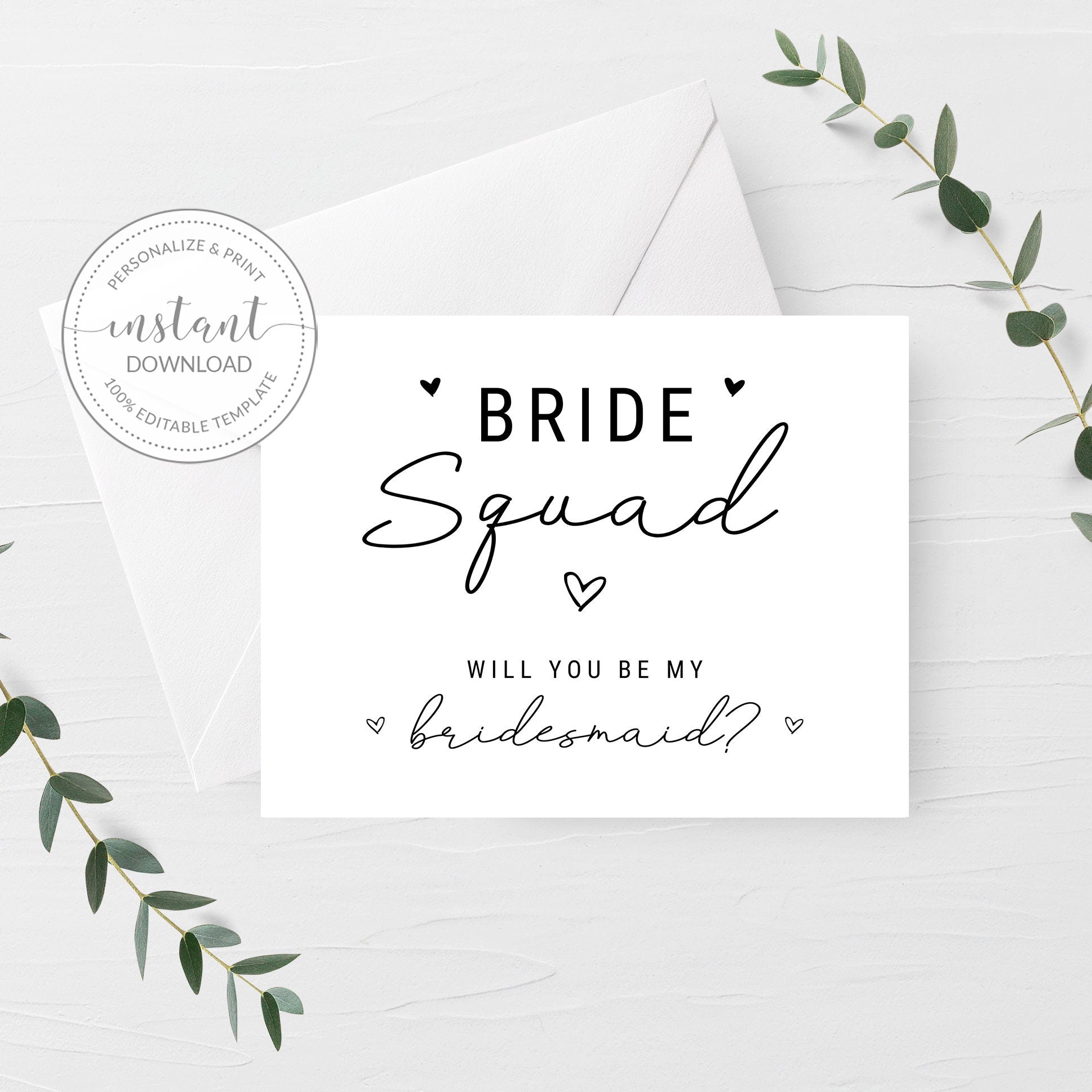 Bridesmaid Proposal Card Printable, Will You Be My Bridesmaid Ask Card, Bride Squad Card Template, DIGITAL DOWNLOAD, A2 Size