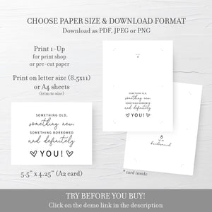 Bridesmaid Proposal Card Printable, Will You Be My Bridesmaid Ask Card, Something Old Something New, DIGITAL DOWNLOAD, A2 Size
