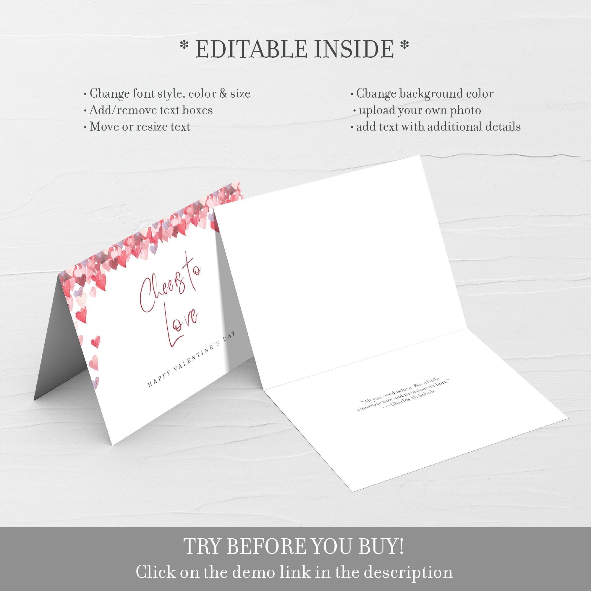 Printable Valentines Card Template, Happy Valentines Day Card, Editable Cheers To Love, Valentines Card DIGITAL DOWNLOAD, A2 Size - VH100
