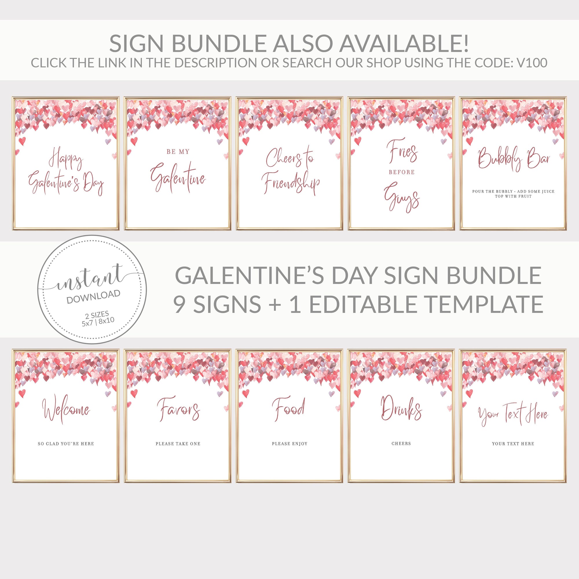 Cheers To Friendship Sign Printable, Galentines Day Decor, Galentines Day Party Decorations, Galentines Party Sign, INSTANT DOWNLOAD - VH100