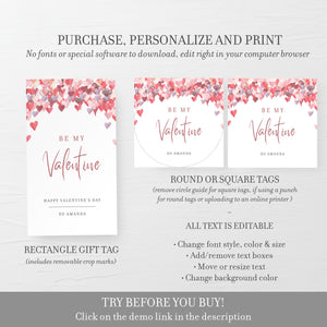 Printable Valentines Gift Tags, Valentines Day Favor Tags Template, Valentines Day Party Favor Tag, Editable DIGITAL DOWNLOAD - VH100