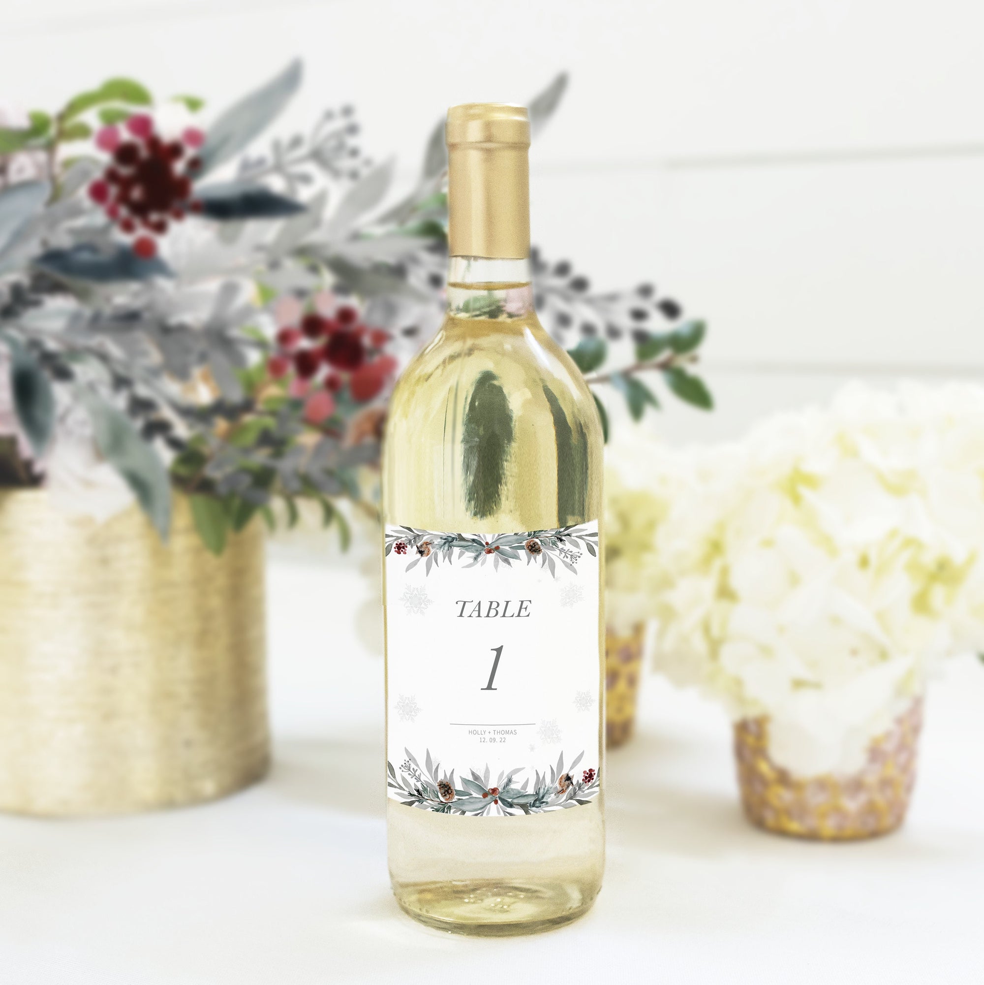 Printable Christmas Wedding Table Number Wine Bottle Labels, Custom Wine Bottle Labels Template, Editable DIGITAL DOWNLOAD FB100