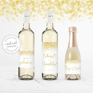 Printable Galentines Day Wine Bottle Labels, Galentines Day Party Mini Champagne Favor Tags Template, Editable DIGITAL DOWNLOAD - V100