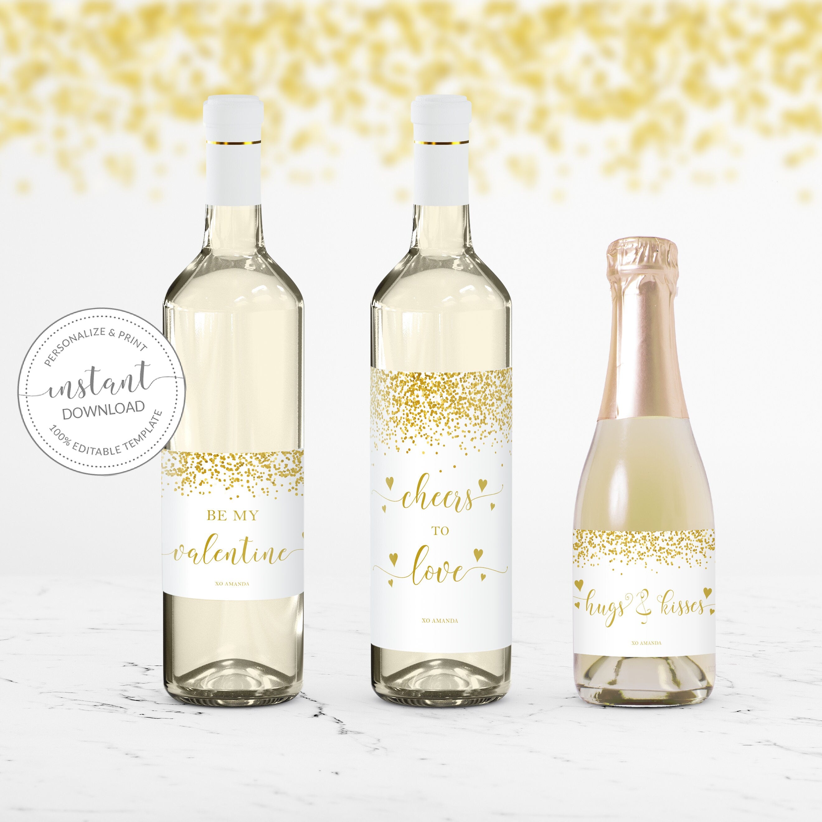 Printable Valentines Day Wine Bottle Labels, Valentines Day Party Mini Champagne Favor Tags Template, Editable DIGITAL DOWNLOAD - V100