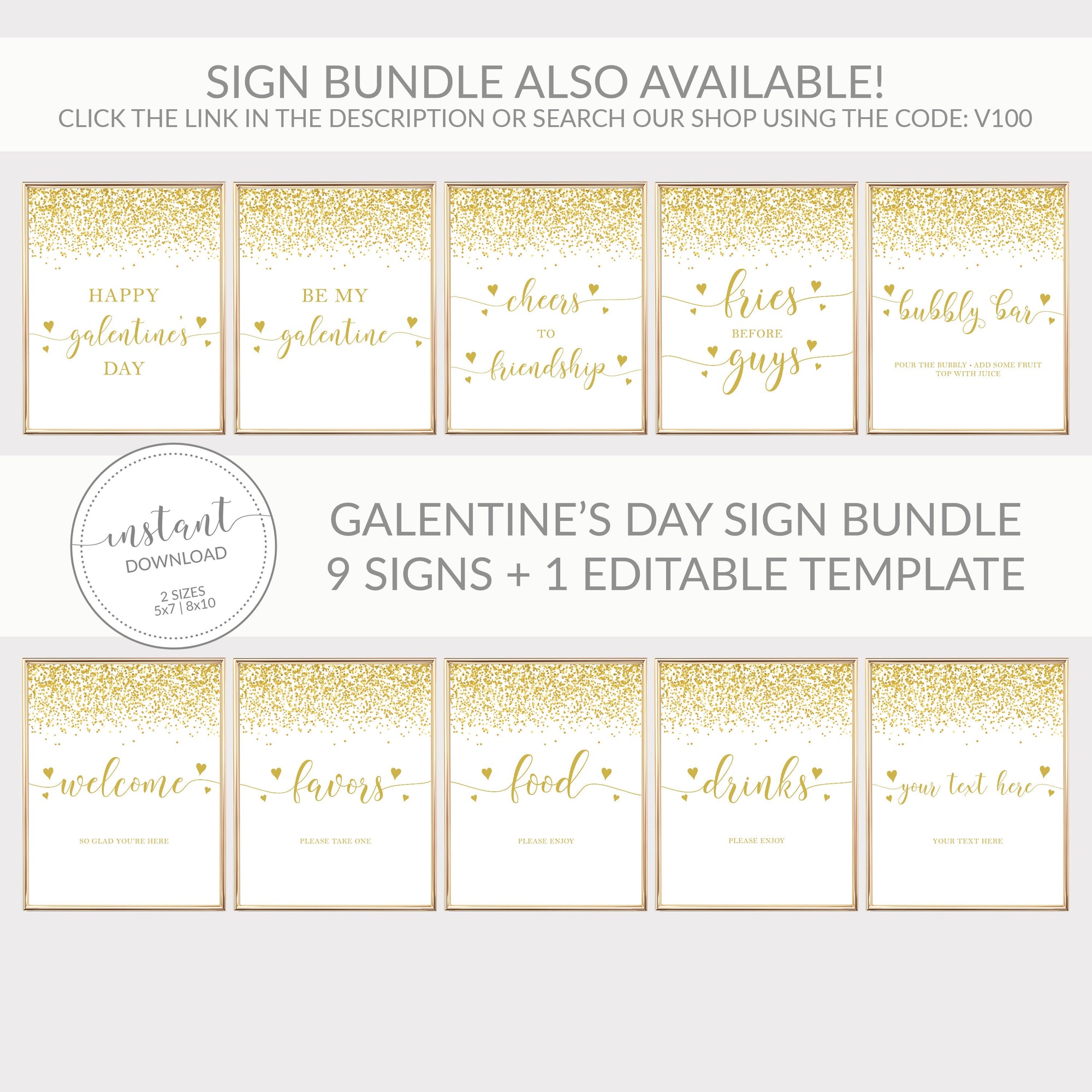 Galentines Day Party Welcome Sign Template, Printable Galentines Party Sign, Galentines Day Decorations, INSTANT DOWNLOAD - V100