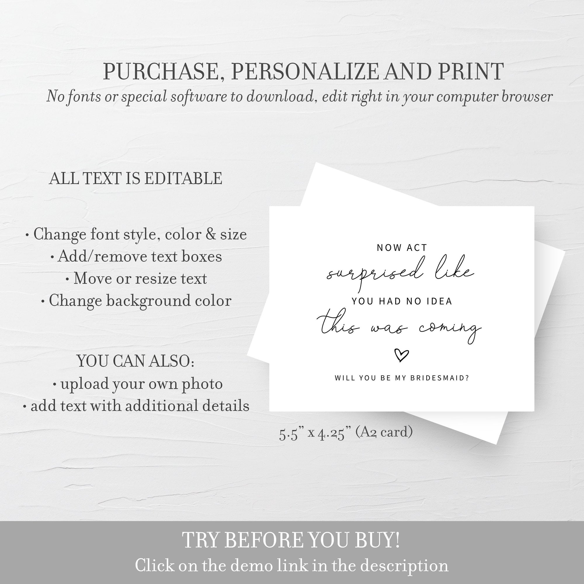 Printable Bridesmaid Proposal Card Funny, Will You Be My Bridesmaid Ask Card, Bridesmaid Proposal Card Printable, DIGITAL DOWNLOAD, A2 Size
