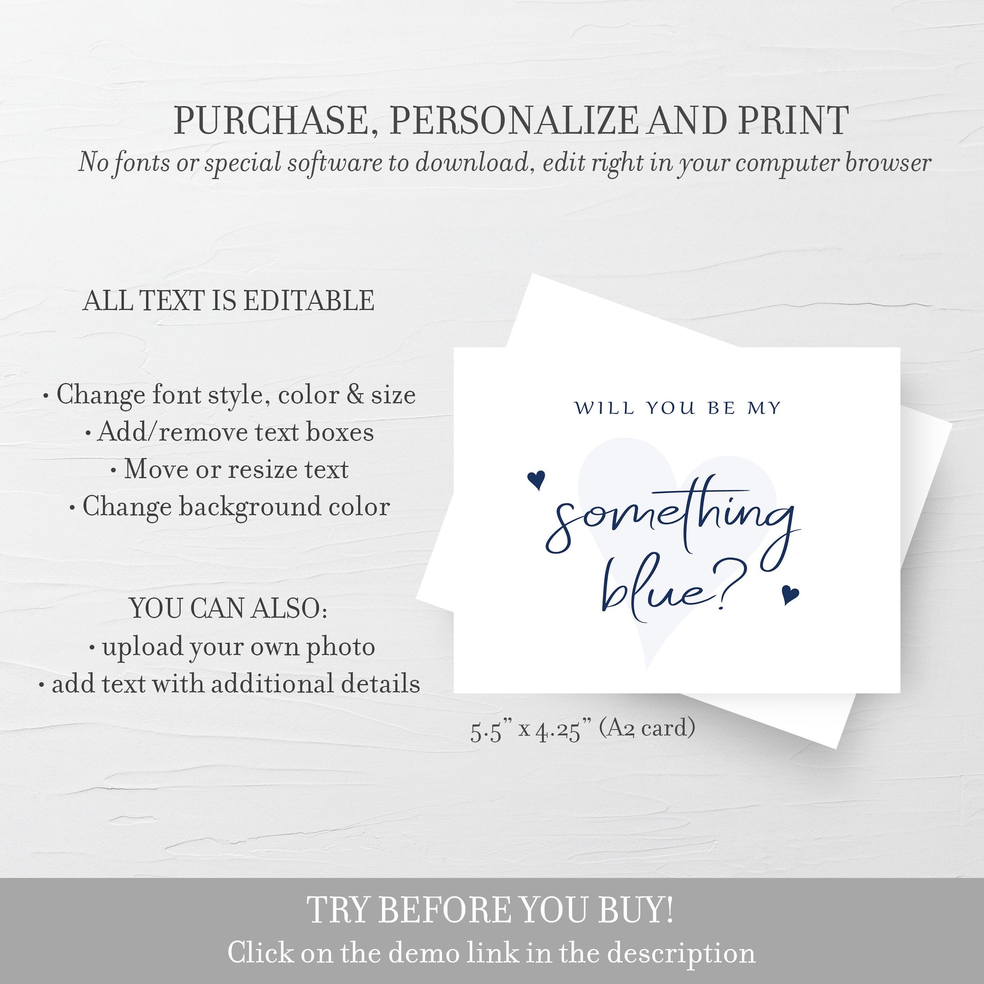 Printable Will You Be My Something Blue Card, Bridesmaid Proposal Card Template, Ask Wedding Party Card, DIGITAL DOWNLOAD, A2 Size