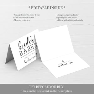 Bridesmaid Proposal Card Printable, Will You Be My Bridesmaid Ask Card, Brides Babes Card Template, DIGITAL DOWNLOAD, A2 Size