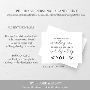 Bridesmaid Proposal Card Printable, Will You Be My Bridesmaid Ask Card, Something Old Something New, DIGITAL DOWNLOAD, A2 Size