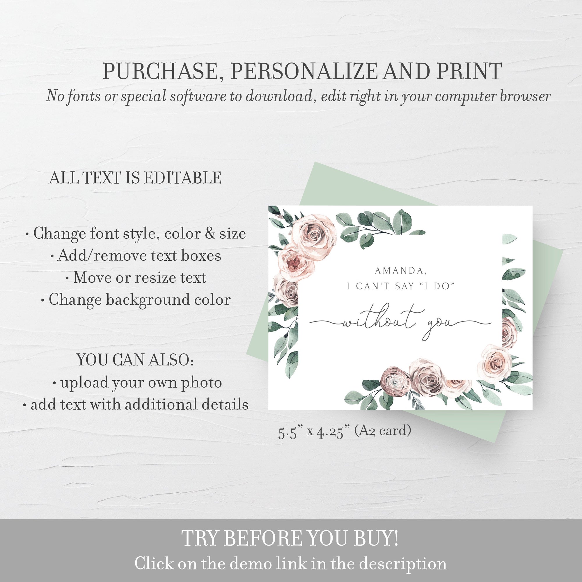 Personalized Bridesmaid Proposal Card Printable, Bridesmaid Proposal Card Template, Will You Be My Bridesmaid, DIGITAL DOWNLOAD, A2 - BR100