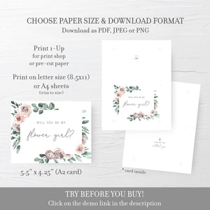 Printable Flower Girl Proposal Card, Will You Be My Flower Girl Ask Card, Pink Floral Bridal Proposal Card, DIGITAL DOWNLOAD, A2 Size