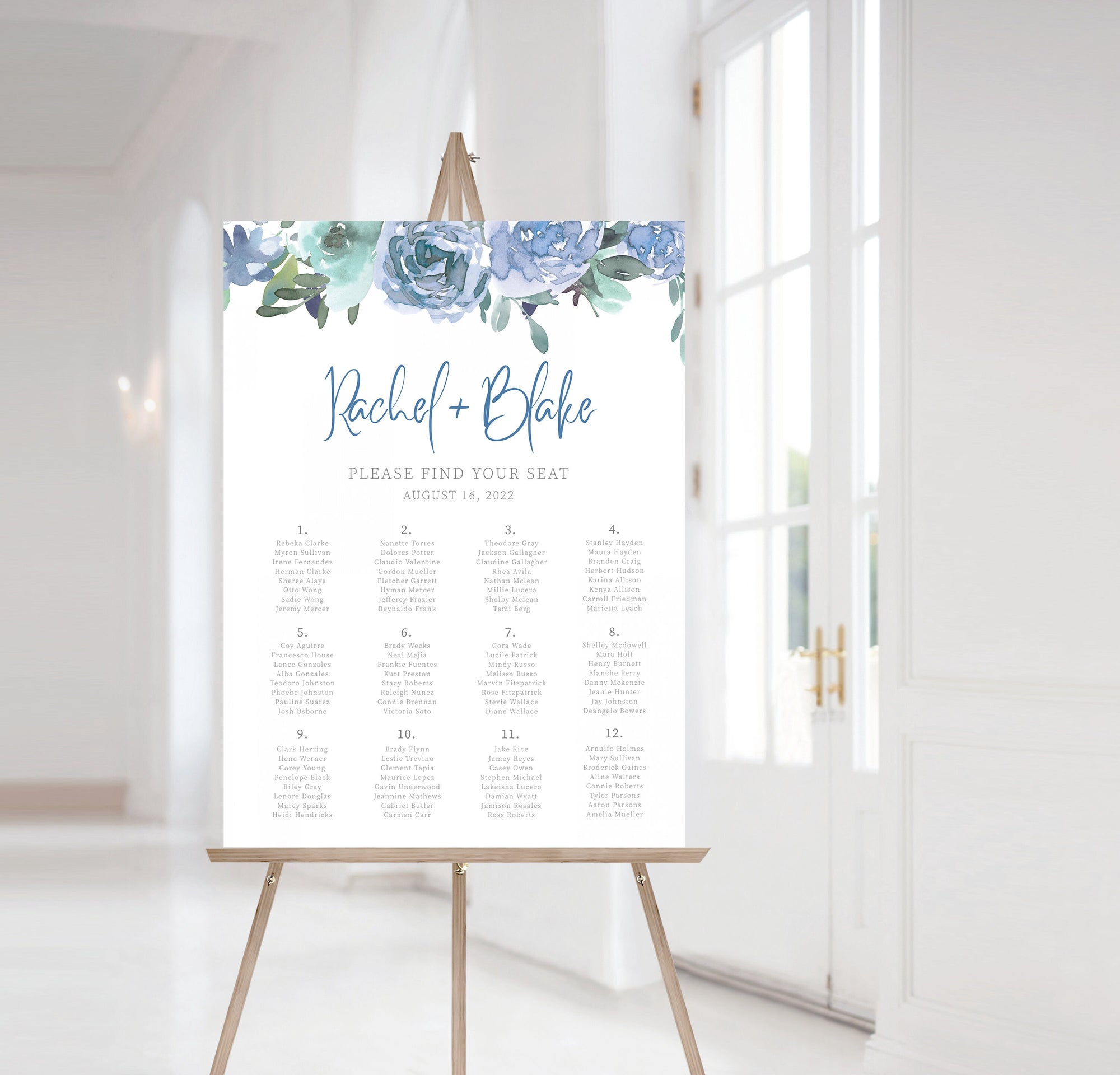 Seating Chart Poster Template, Alphabetical Wedding Seating Chart Board, Wedding Reception Seating Chart Sign Printable, DIGITAL BF100