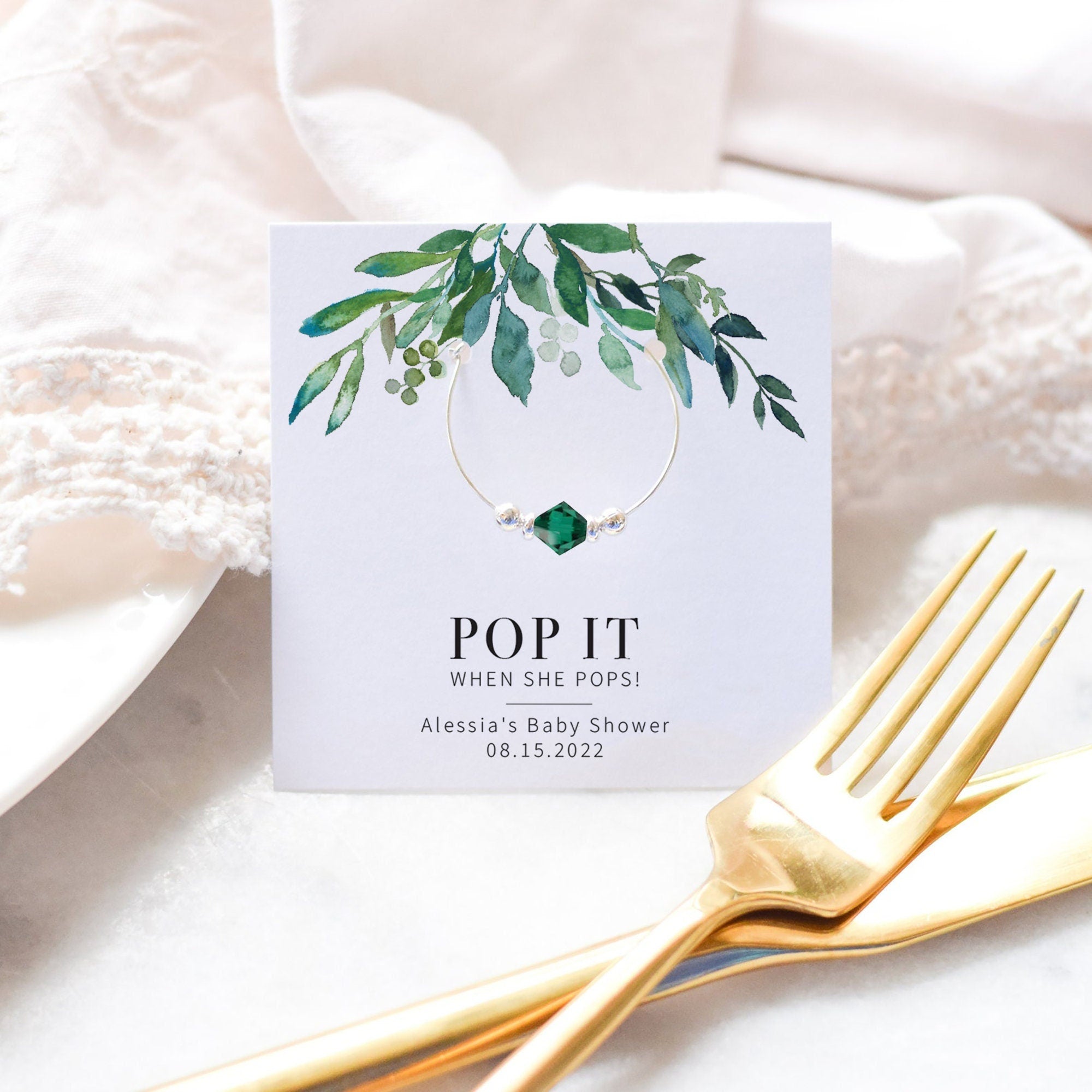 Pop It When She Pops Wine Charm Favors. Greenery Baby Shower Favors, Sip and See Baby Shower Favors, Thank You Baby Shower Guest Gifts G100