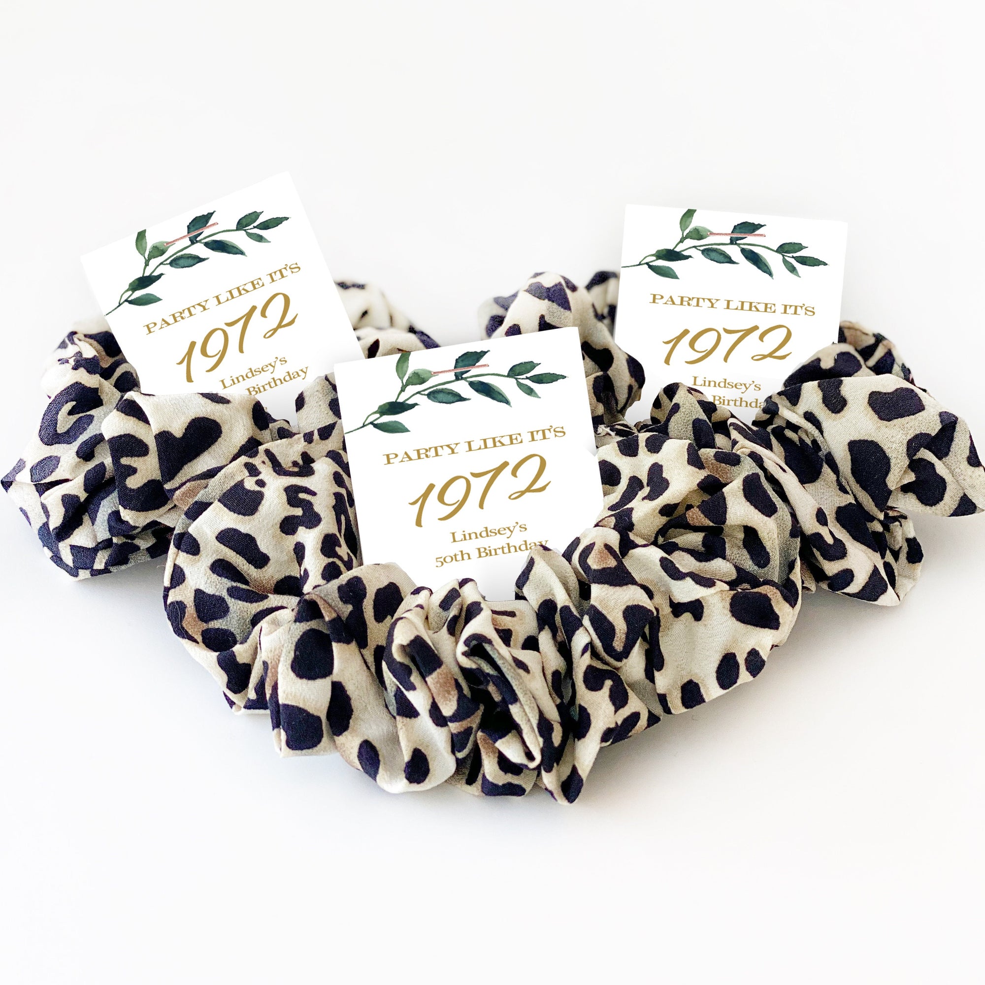 50th Birthday Party Favors, Leopard Print Hair Scrunchies, 50th Birthday Favors for Women, Birthday Supplies, 50 Years, Party Like Its 1972