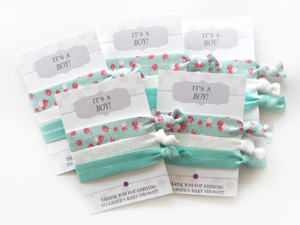 CUSTOM Baby Shower Favors, Unique Baby Shower Favours Boy, Hair Tie Favors, Party Favours, Personalized Party Favors - @PlumPolkaDot 