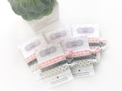 CUSTOM Baby Shower Favors, Unique Baby Shower Favours Girl, Hair Tie Favors, Party Favours, Personalized Party Favors - @PlumPolkaDot 