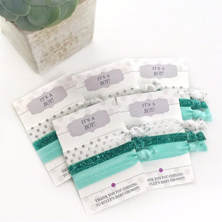 Boy Baby Shower Favors, Blue Baby Shower Decorations, Unique Baby Shower Favors Boy, Hair Tie Favors - @PlumPolkaDot 