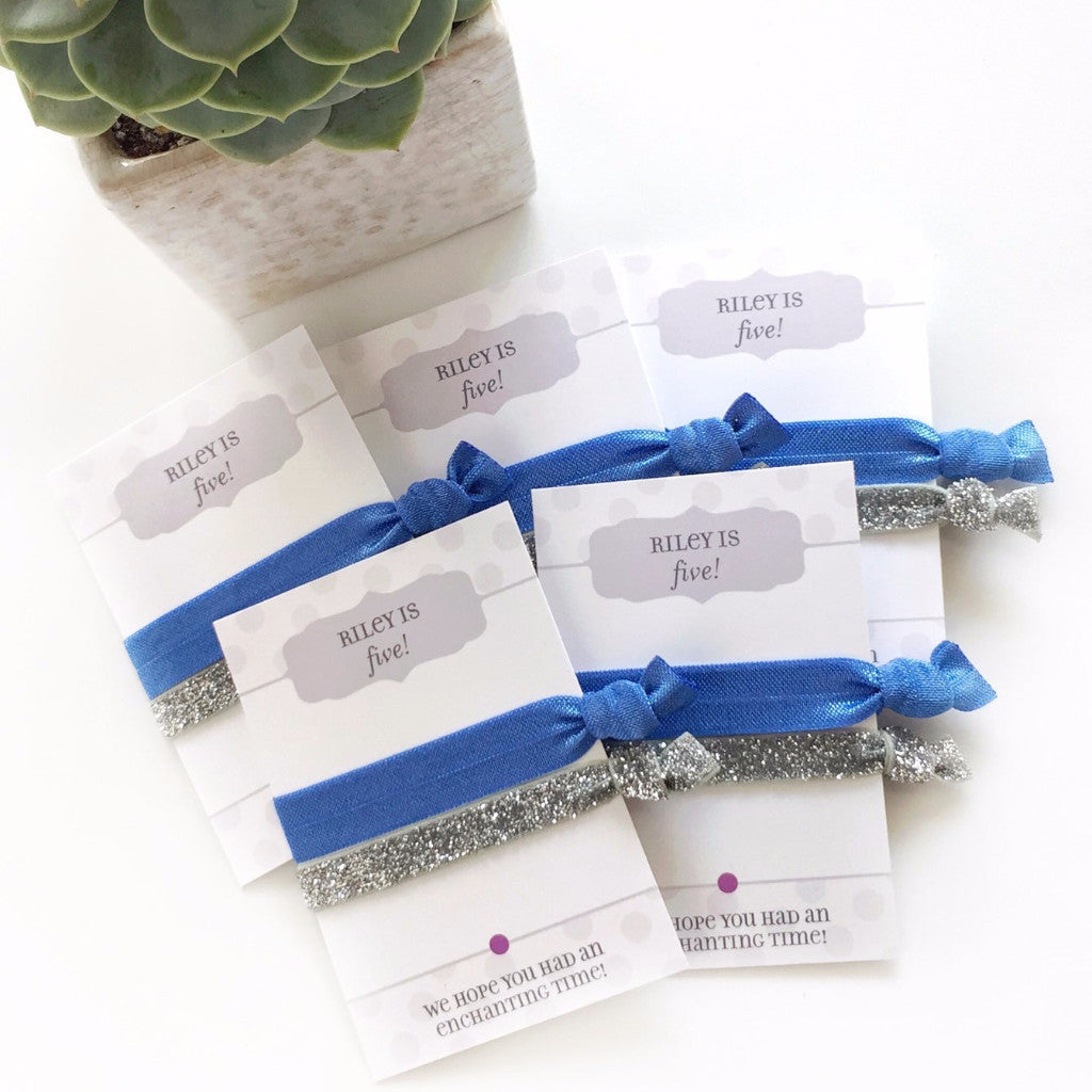 Royal Blue & Silver Glitter Hair Tie Favors - Gifts for Her - @PlumPolkaDot 