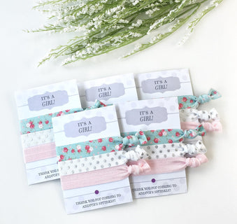 Sprinkle Baby Shower Favors Girl, Aqua and Pink Baby Shower, Custom Baby Shower Favors, Hair Tie Favors, Girl Baby Shower Favors - @PlumPolkaDot 