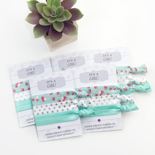 Sprinkle Baby Shower Favors, Baby Sprinkle Favors, Unique Baby Shower Favours Girl, Hair Tie Favors, Party Favours, Aqua Baby Shower Favors - @PlumPolkaDot 
