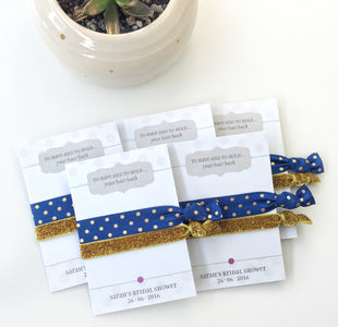 Navy and Gold Bridal Shower Favors for Guests, Gold Bridal Shower Decorations, Bachelorette Hair Ties, Bridal Shower Thank You Gifts - @PlumPolkaDot 